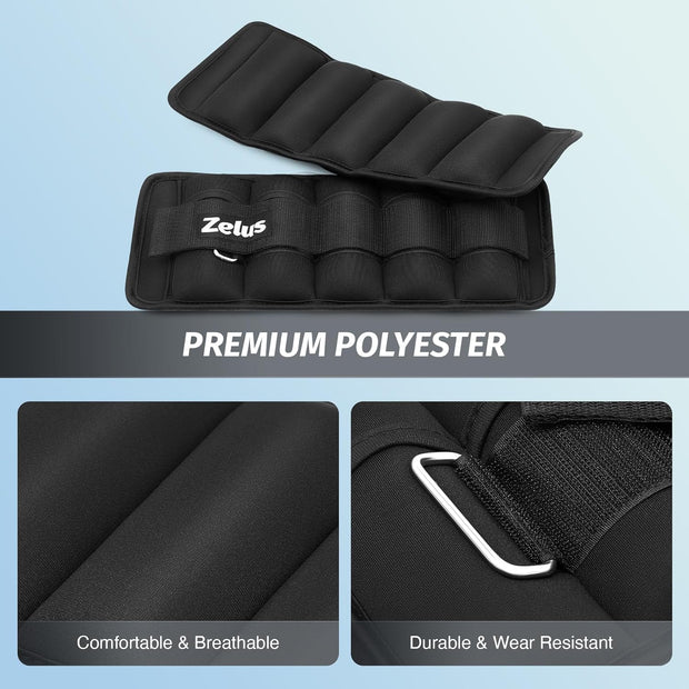 ZELUS 1 Pair Adjustable Ankle Weights, 2 4 6 8 10 lb Modularized Leg Weight Straps for Women Men, Weighted Ankle Weight Set with Removable Sandbags, 1-5 lb per Ankle Strap for Gym Yoga Jogging Walking