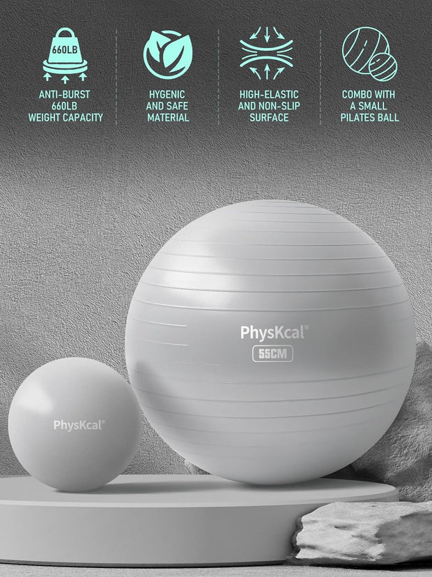 Yoga Ball for Exercise, Pilates Set, 4 Sizes Fitness Ball for Workout, Birthing, Pregnancy, Physical Therapy- Pump Included