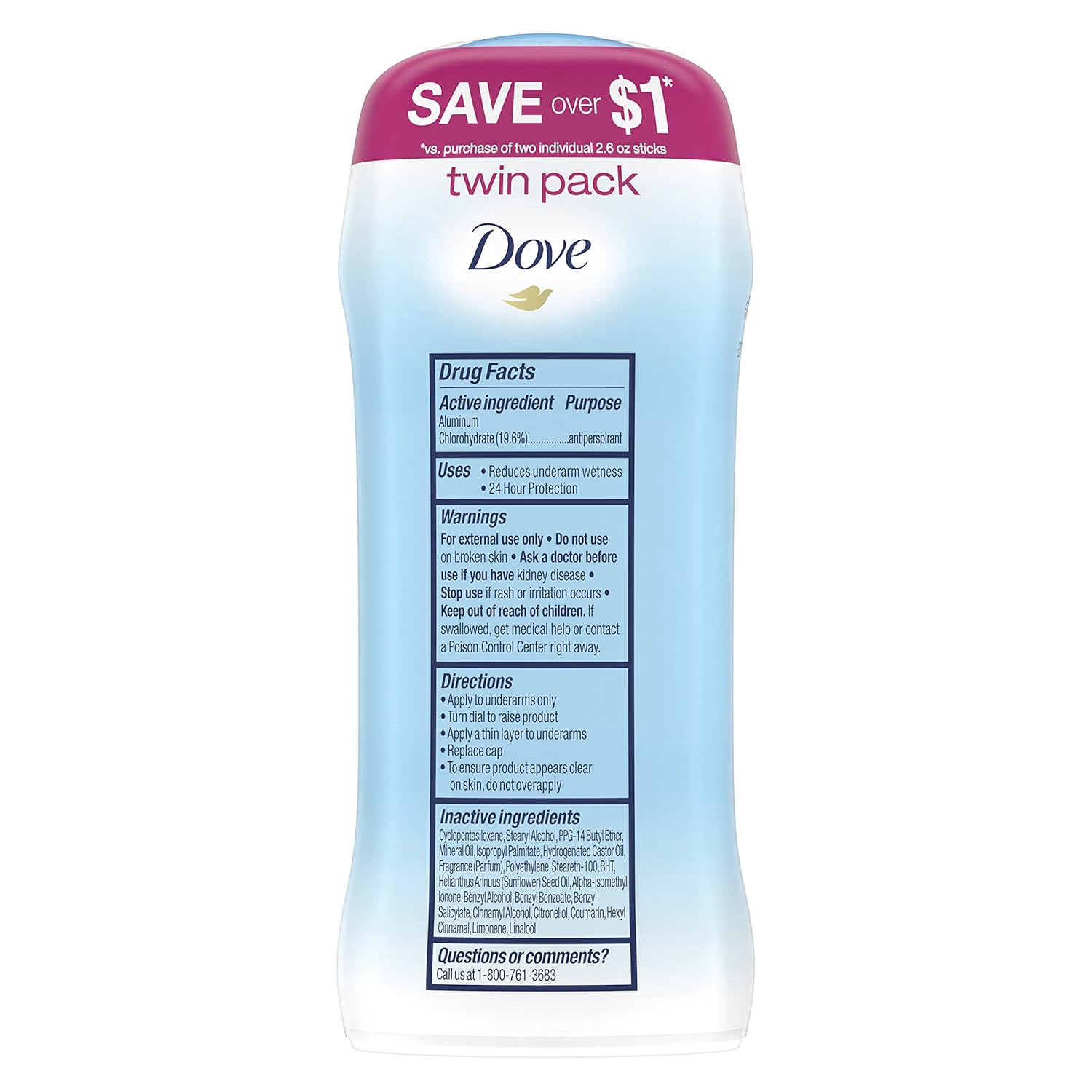 Dove Invisible Solid Antiperspirant Deodorant Stick for Women, Powder, For All Day Underarm Sweat & Odor Protection 2.6 oz 2 Count