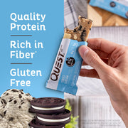 Quest Nutrition Cookies & Cream Protein Bars, 21g Protein, 1g Sugar, 4g Net Carb, High Fiber, Gluten Free, Keto Friendly, 12 Count