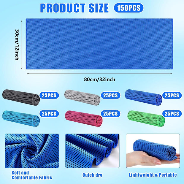 Shellwei 150 Pcs Cooling Towels Bulk 32 x 12 Inch Ice Towel Bulk Cooling Rag for Neck and Face Soft Breathable Microfiber Cloth Chilly Quick Cold for Yoga Gym Sport Golf Running Work Stay Cold