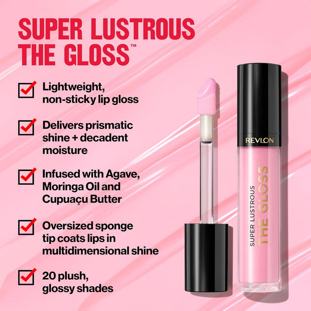 Revlon Super Lustrous Lip Gloss, Non-Sticky, Hydrating, High Shine Finish, 215 Super Natural, 0.13 oz