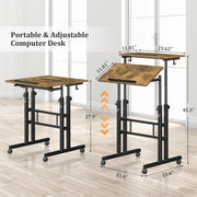Small Standing Desk with Wheels, Mobile Stand Up Desk, Portable Standing Table on Wheels for Walking Pad, Rolling Computer Desk Adjustable Height, Tall Table