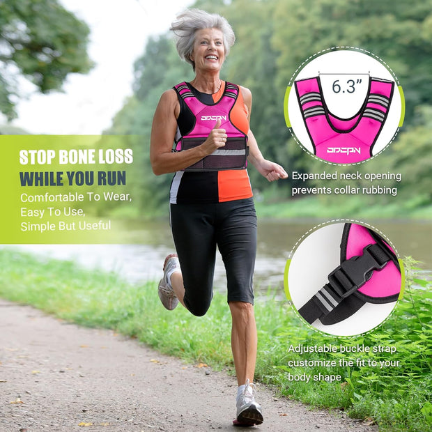 Weighted Vest Adjustable Weights for Women, 6-12 Lbs Weight Vest for Walking with Plus Size Pocket, Ruck Vest with 6 Ironsand Weights & Reflective Strip for Running, Workouts & Strength Training