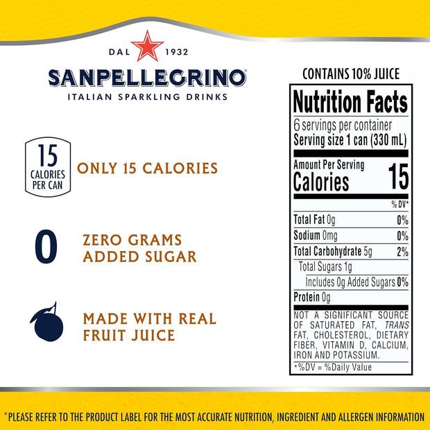 Sanpellegrino Italian Sparkling Drink, Zero Sugar, Lemonade Beverage, 6 Pack Cans 66.9 fl oz