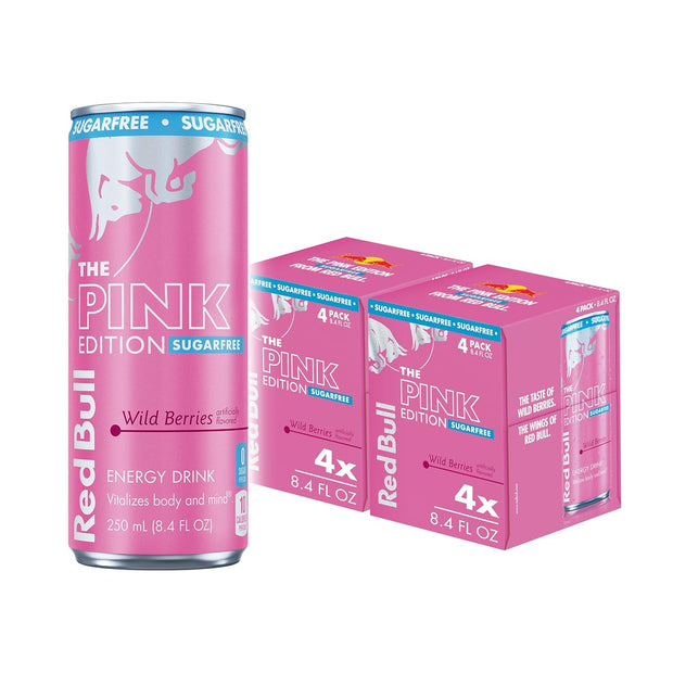 Red Bull Pink Edition Sugar Free Energy Drink, Wild Berries, 8.4 fl. oz., Pack of 8 cans, with 80mg Caffeine, Taurine & B Vitamins