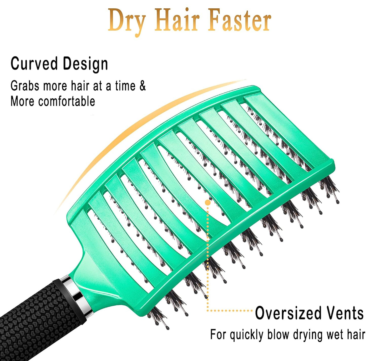 KTKUDY Detangling Brush Getting Knots Out without Pain - Boar Bristles HairBrush Make Hair Shiny & Healthier Vented Detangler Brush for Women Men Kids Wet and Dry Hair (Gold & Green)