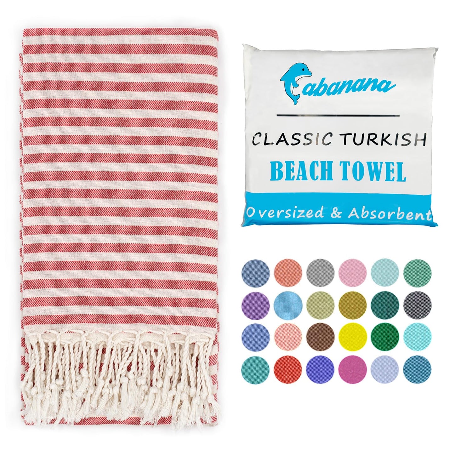 cabanana Turkish Beach Towel Oversized - 39"x71" Quick Dry Sand Free Thin Beach Towels for Adults,Extra Large Cotton Lightweigh Travel Towel for Beach Accessories (Coral)