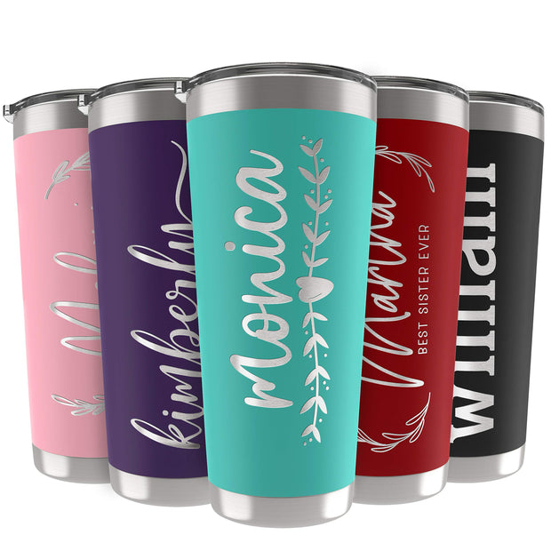 Personalized Tumblers, Stainless Steel 20 oz Tumbler w/Lid | 13 Designs | Personalized Cups Double Walled Insulated Coffee Cup for, Gym, Fitness | Hot and Cold Drink Use - Black