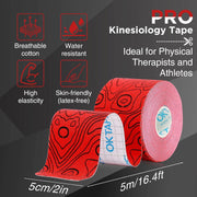 OK TAPE PRO Kinesiology Tape Uncut Roll, Elastic Physical Therapy Athletic Tape for Pain Relief, Muscle Support, Kinetic Tape, Water Resistant, 2in X 16.4ft -Black 2 Rolls