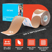 OK TAPE Synthetic Kinesiology Tape Precut Strips, Waterproof Kinesiology Athletic Tape for Joint & Muscle Support, Reflective and Durable Tape, 2in×16.4ft Roll 20PCS | Beige