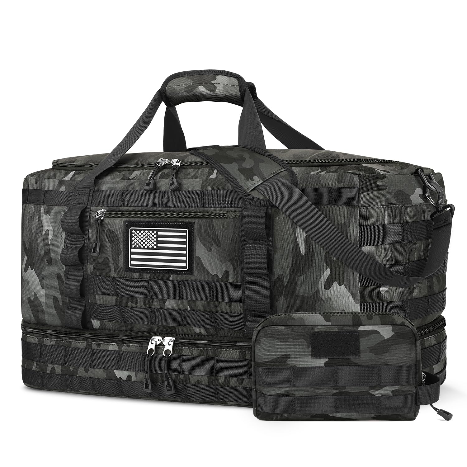 ETRONIK Travel Bag for Men Women, Gym Bag & Tactical Duffle Bags for Travel, Carry on with Toiletry Bag and Shoe Compartment, Weekender Overnight Trip with Wet Pocket for Workout Medical, Black