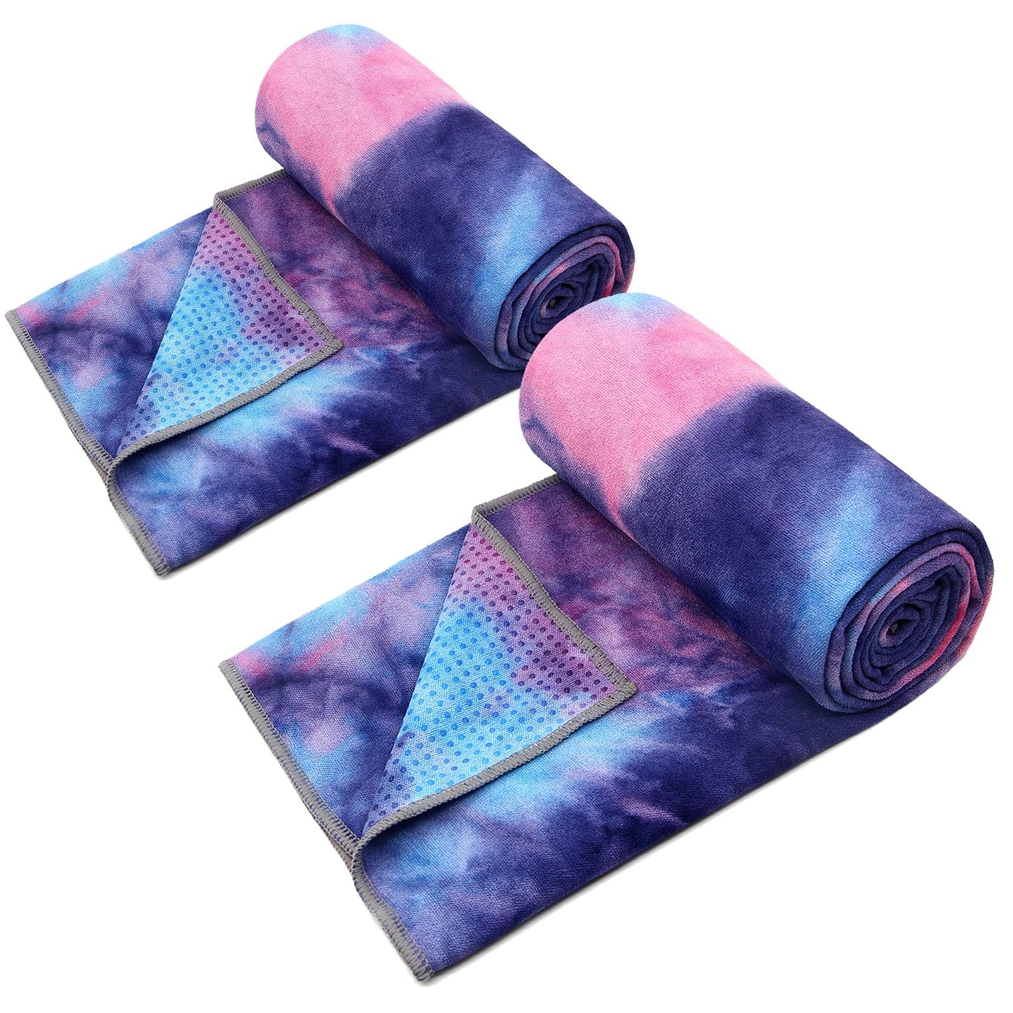 Eunzel Yoga Towel,Hot Yoga Mat Towel with Grip Dots Sweat Absorbent Non-Slip for Hot Yoga, Pilates and Workout 24" x72", Purple & Blue