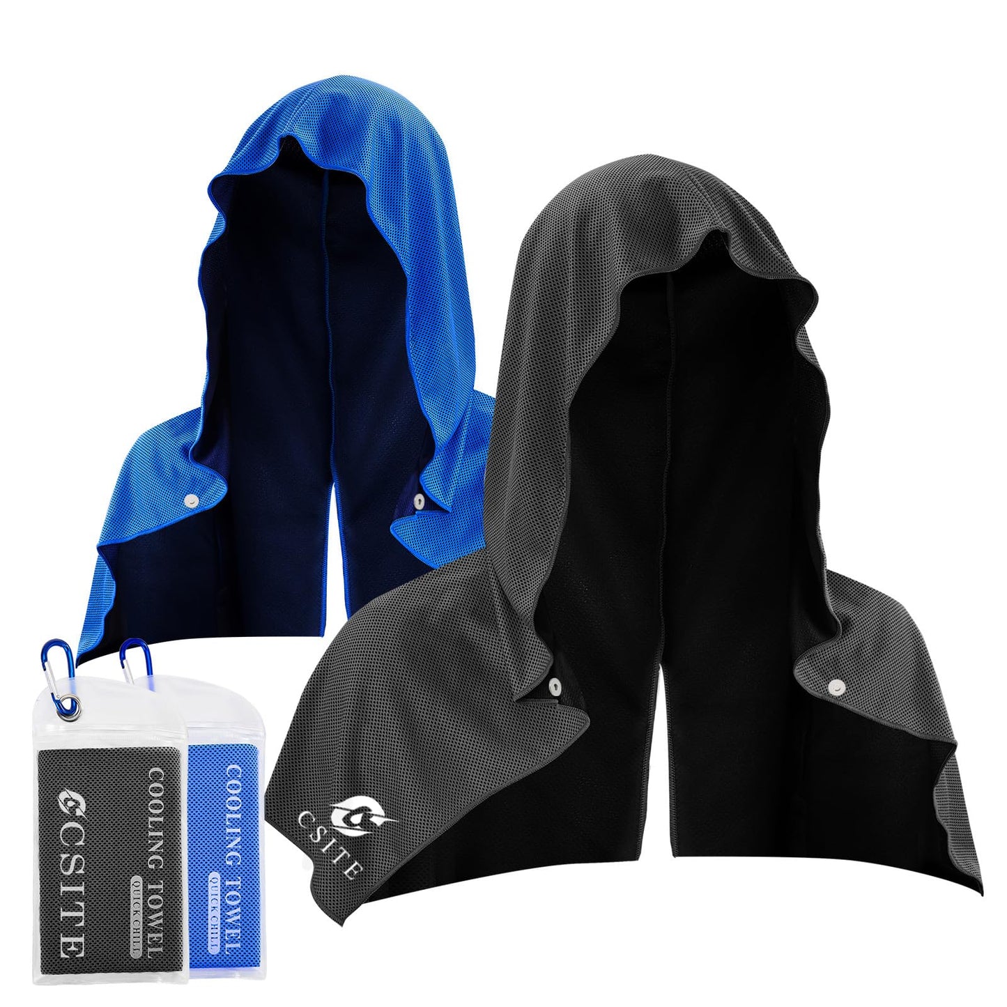 2 Pack Cooling Hoodie Towels, Instant Cooling Towels for Neck and Face, UPF 50 Sun Protection, Ice Towel for Hot Weather, Head Towel for Sports, Camping, Cycling & More Activities