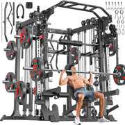 Smith Machine with Cable Crossover System, Multi-Function Squat Rack Power Cage for Home Gym, Power Rack and Packages Weight Sets