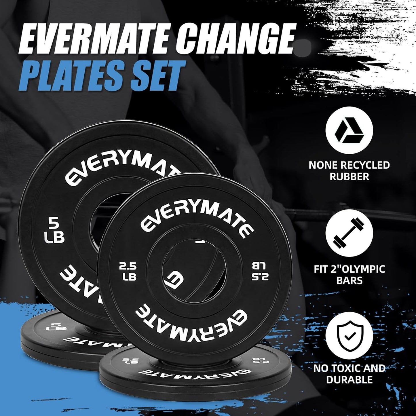 Black Change Weight Plates 1.25LB 2.5LB 5LB Set Fractional Olympic Bumper Plates for Cross Training Steel Insert Strength Training