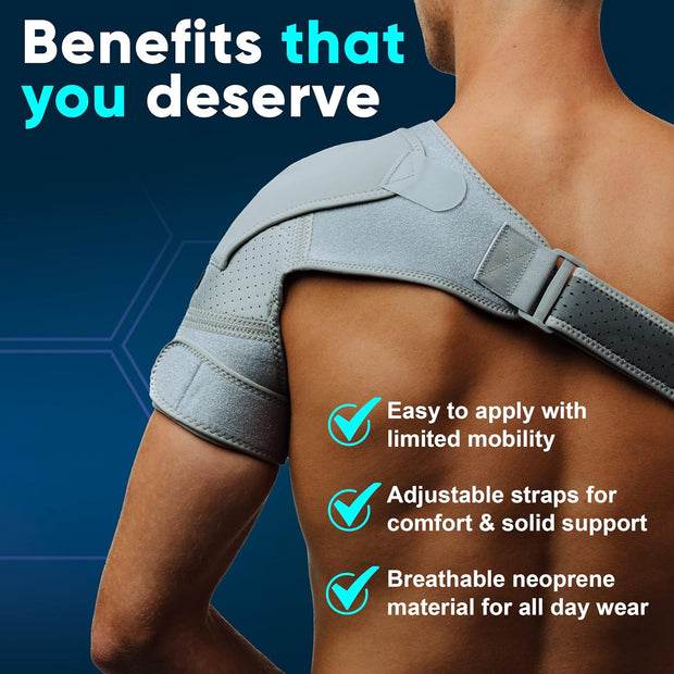 ZENKEYZ Shoulder Brace for Women & Men Rotator Cuff Support, Neoprene Stabilizer with Hot Cold Pack Pocket - Adjustable Arm Sling Shoulder Immobilizer, Left Right (Black, L/XL)