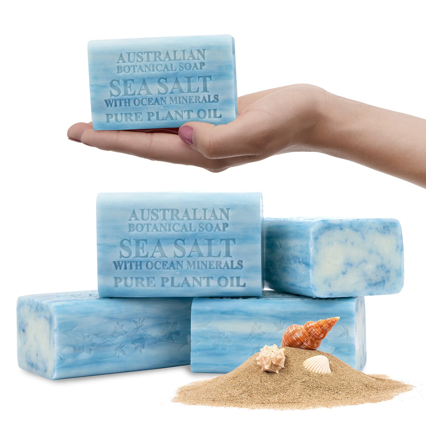 Australian Botanical Soap, Sea Salt, Lemongrass, Pink Lychee, Valencia Orange 6.6 OZ, Luxury Soap Bars Enriched with Shea Butter, Vegan Friendly Assorted Pack of 4