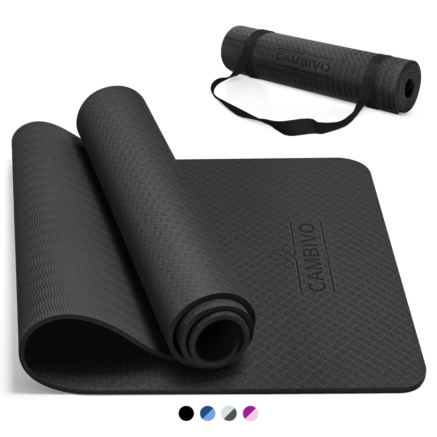 CAMBIVO Yoga Mat for Women Men Kids, 1/3 & 1/4 & 2/5 Inch Extra Thick Yoga Mat Non Slip, 72" x 24" TPE Yoga Mats, Workout Mat with Carrying Strap for Yoga, Pilates and Floor Exercises