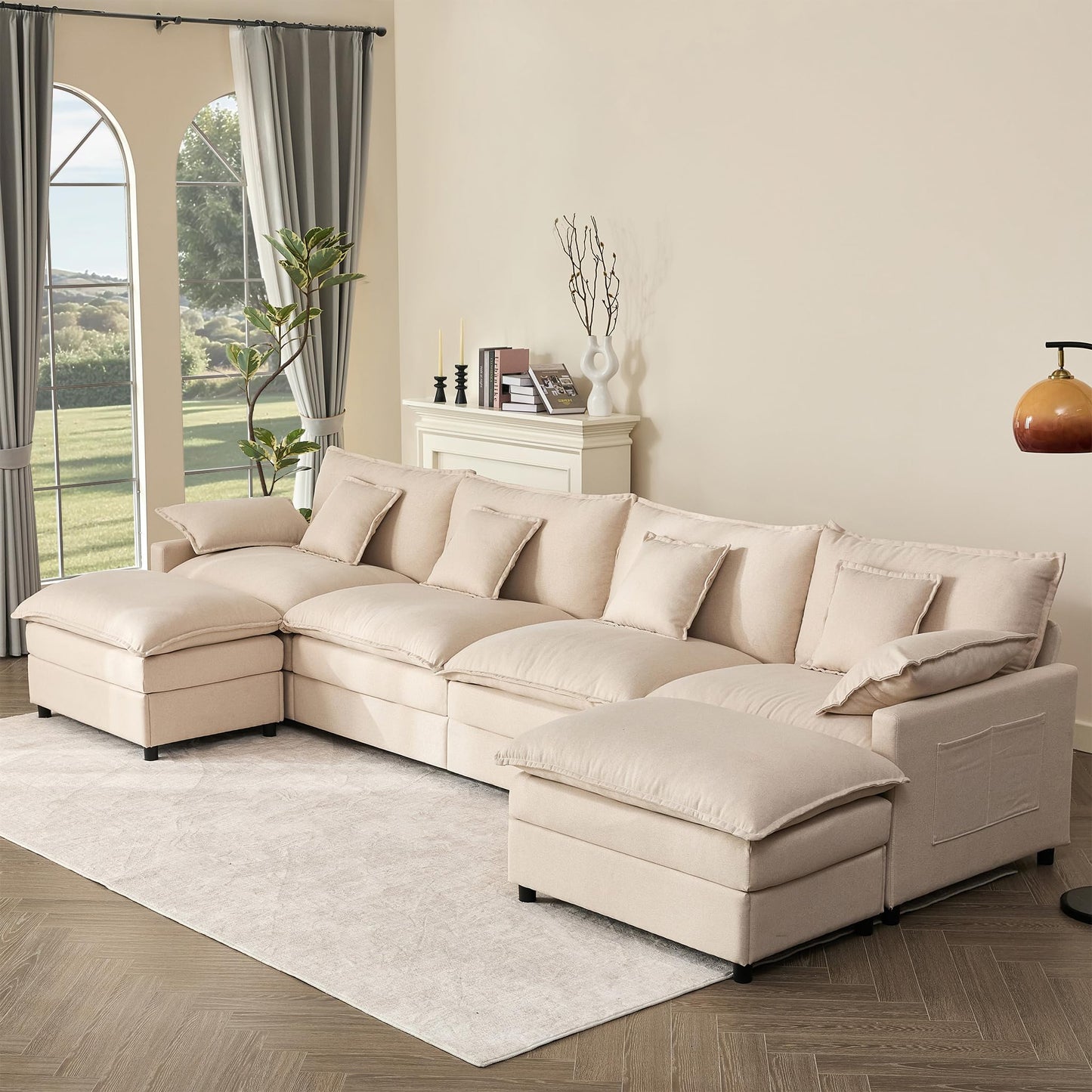 108" U Shaped Couch, Modular Sectional Sofa, 3-Seater Comfy Cloud Couch with Movable Ottoman, Deep Seat Couches for Living Room, Chenille, Slate