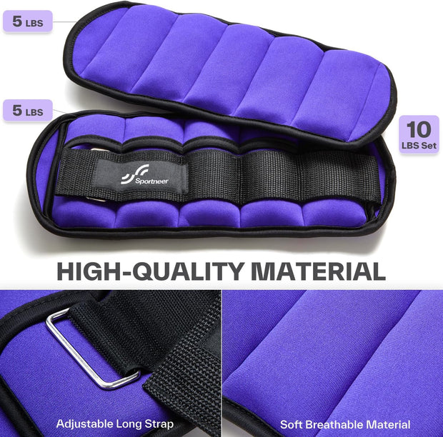 Sportneer Adjustable Ankle Weights 1 Pair 2 4 6 8 10 Lbs Leg Weight Straps for Women Men, Weighted Ankle Weights Set for Gym,Fitness, Workout,Walking, Jogging,1-5 lbs Each Ankle, 1 Pair 2-10 lbs