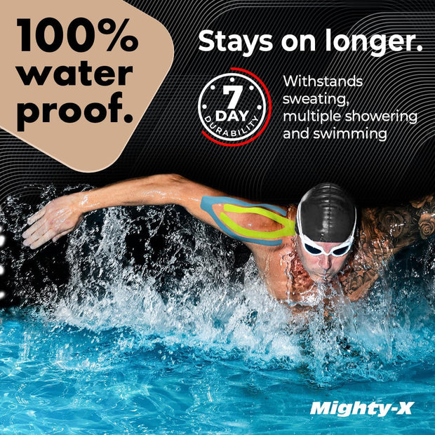 Waterproof Kinesiology Tape - 3 Rolls - Knee Support & Muscle Pain Relief - 16.4 ft Uncut Sports Kinetic Tape for Joint Stability - 50 Instructional Videos