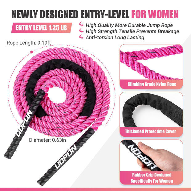 Weighted Jump Rope for Women, 1.25LB Heavy Skipping Rope for Exercise with Training Poster, 9.2FT Weight Fitness Jump Rope for Improve Strength, Building Muscle & Total Body Workout Equipment