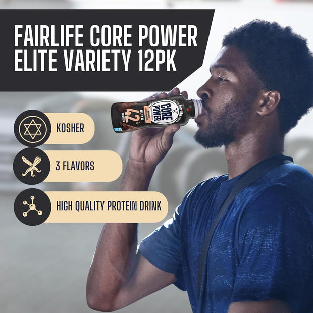 Worldwide Nutrition Bundle Compatible with Fairlife Core Power Elite 42g High Protein Milkshake - Chocolate, Strawberry, Vanilla Protein Shake Ready to Drink - 14 Fl Oz (Pack of 12) & Keychain