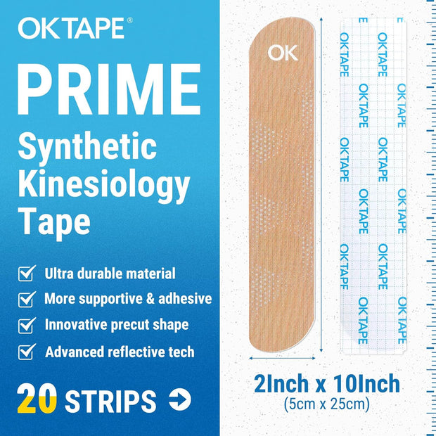OK TAPE Synthetic Kinesiology Tape, 20 Strips Precut K Tape, Waterproof, Elastic Athletic Tape for Pain Relief & Muscle Support, Reflective Design, 2" x 10" -Purple