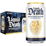 Liquid Death, Still Mountain Water, 12-Pack (12oz Cans), Real Mountain Source, Infinitely Recyclable Ice-Cold Cans, American Made