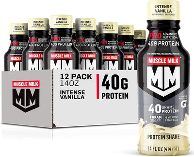 Muscle Milk Pro Advanced Nutrition Protein Shake, Intense Vanilla, 14 Fl Oz Bottle, 12 Pack, 40g Protein, 1g Sugar, 16 Vitamins & Minerals, 6g Fiber, Workout Recovery, Packaging May Vary