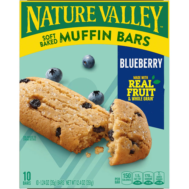 Nature Valley Soft Baked Muffin Bars, Blueberry, Snack Bars, 10 Bars, 12.4 oz