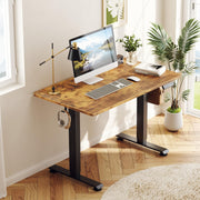 Veken 47.2" Standing Desk Electric, Height Adjustable Sit Stand Up, Wood Desktop, Work Home Office, Computer PC Table, Writing Rising Desks, Brown