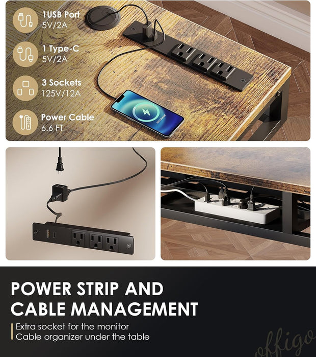 63 Inch L Shaped Electric Standing Desk with Drawers, Height Adjustable Large Desk with Power Outlets, Sit Stand Table, Writing Computer Desk for Home, Office, Workstation, Rustic Brown