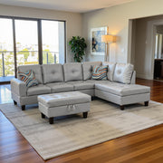 Sectional Couch 103.5" L Shaped Couch Comfy Futon Bed Upholstered Faux Leather 3 Pieces Living Room Furniture Sets with Ottoman and High Density Sponges for Living Room, White