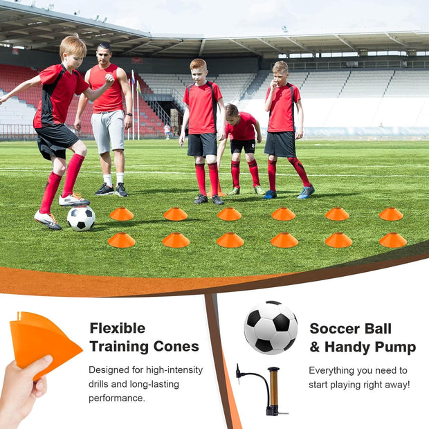 Portable Soccer Goal, Detachable 12x6 FT Soccer Goals Net for Backyard, Quick Setup Training Equipment with 1 Carry Bag, 1 Football, 12 Training Cones