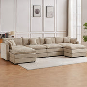 Modular Sectional Sofa, 112.2 Inch L Shaped Couch Set with Armrests, 3-Seater Comfy Cloud Couches with Movable Ottoman for Living Room Apartment, Coffee with 1 Ottoman