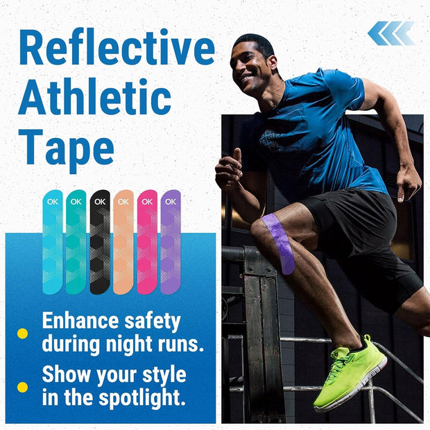 OK TAPE Synthetic Kinesiology Tape, 20 Strips Precut K Tape, Waterproof, Elastic Athletic Tape for Pain Relief & Muscle Support, Reflective Design, 2" x 10" -Beige