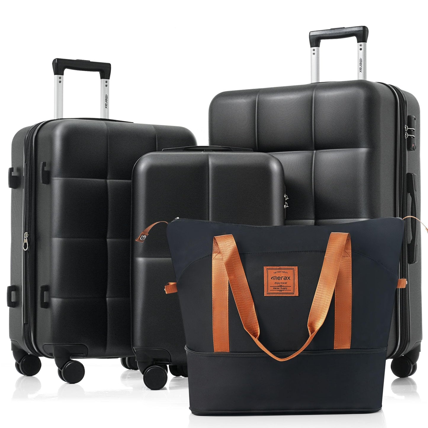 Merax 3 Luggage Sets, ABS Hardshell Suitcase Spinner Wheels with USB Port TSA Lock, Blue and Navy, 20/24/28 Inch