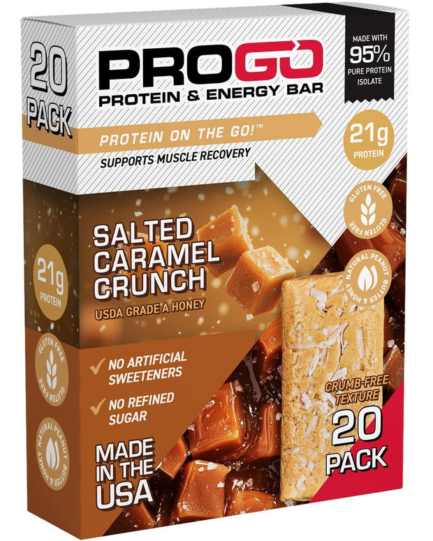 ProGo Protein Bars, Low Sugar, High Protein Snacks (Up to 21g) - 95% Pure Isolate for Faster Muscle Growth & Recovery, Low Calorie, Sweetened w/Peanut Butter & Raw Honey (4-Count, Starter Pack)