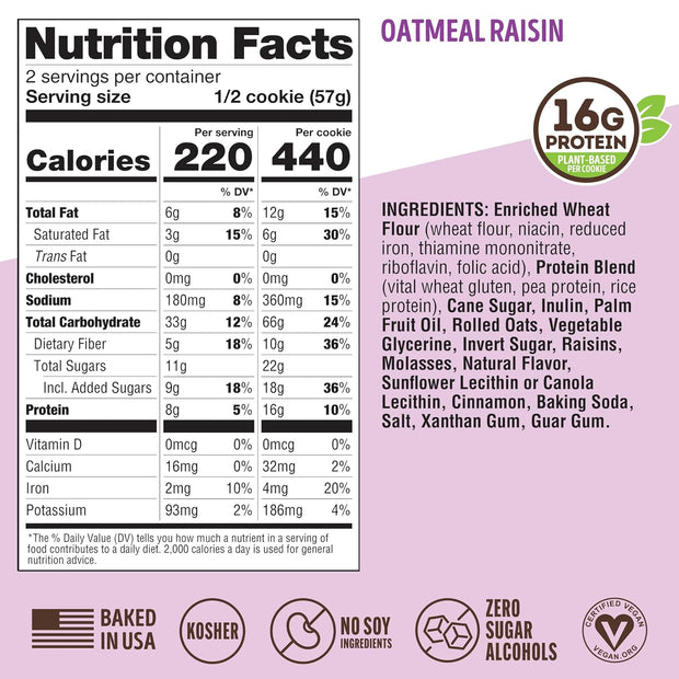 Lenny & Larry's The Complete Cookie, Oatmeal Raisin, 16g Plant Protein, Vegan, Non-GMO, 4 Ounce (Pack of 12)