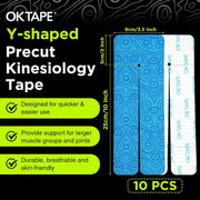 OK TAPE Precut Y-Shape Kinesiology Tape for Shoulder, Knee, Back, 10 Pcs, K Tape Strips, Provide Support & Relieve Discomfort, Water-Resistant Elastic Athletic Tape (3.5" x 10", Black)