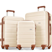 Merax 3 Piece ABS Hardshell Luggage Sets Spinner Wheel Suitcase TSA Lock Suit Case, Rosybrown, 20/24/28 Inch