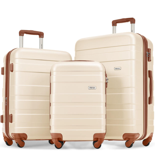Merax 3 Piece ABS Hardshell Luggage Sets Spinner Wheel Suitcase TSA Lock Suit Case, Rosybrown, 20/24/28 Inch