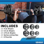 US Weight Barbell Weight Set for Home Gym with 55” padded Bar - Adjustable Weights for Exercise, Lifting, and to Build Muscle