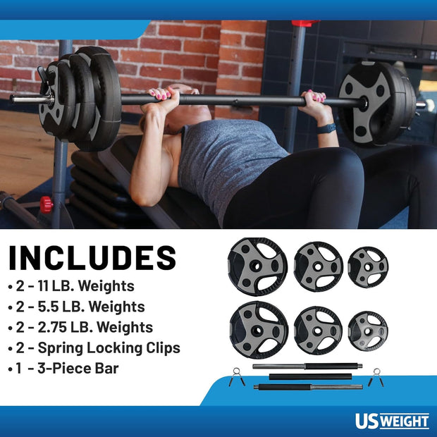 US Weight Barbell Weight Set for Home Gym with 55” padded Bar - Adjustable Weights for Exercise, Lifting, and to Build Muscle