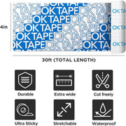 OK TAPE Turf Tape Football, Extra Wide Kinesiology Tape, Protects Arm from Turf Burn, Waterproof, Flexible, Super Sticky, White Athletic Tape (4 Inch x 30 Feet)