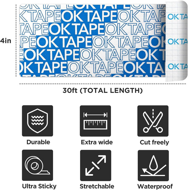 OK TAPE Turf Tape Football, Extra Wide Kinesiology Tape, Protects Arm from Turf Burn, Waterproof, Flexible, Super Sticky, White Athletic Tape (4 Inch x 30 Feet)