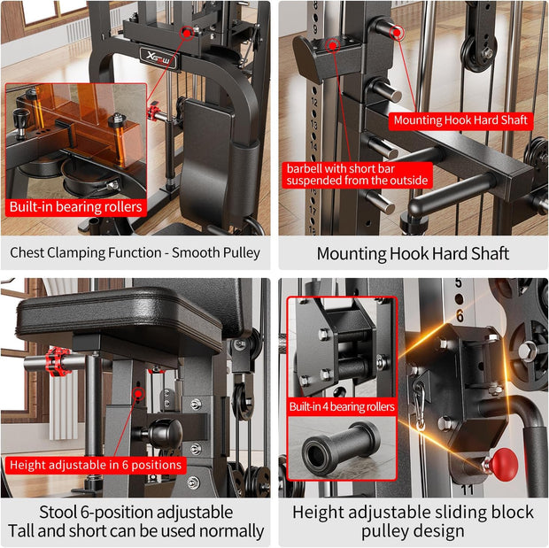 Smith Machine with Cable Crossover System, Multi-Function Squat Rack Power Cage for Home Gym, Power Rack and Packages Weight Sets