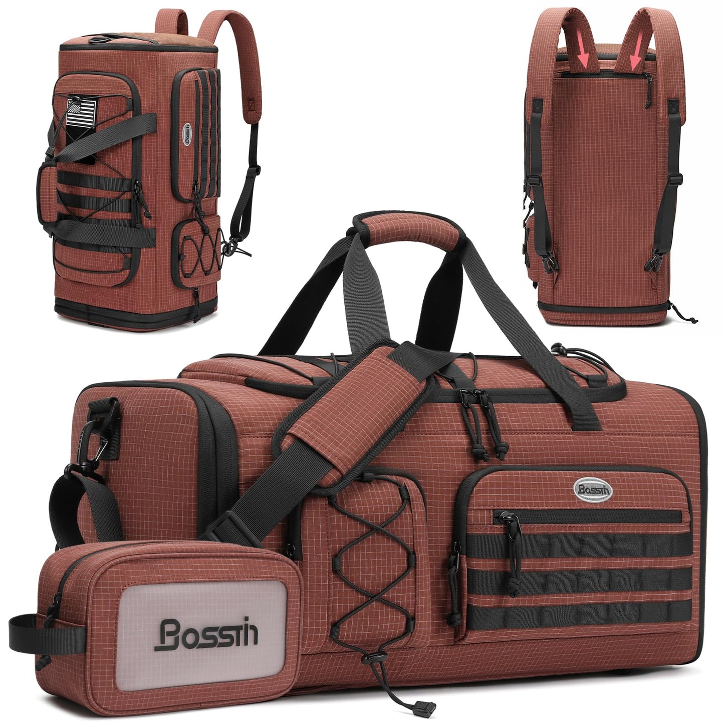 Bosstin Gym Bag for Men & Women, 45L Travel Duffle Sports Duffel Bag Gym Weekender Overnight Backpack with Shoe Compartment (Grey)
